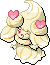 Normal sprite for Alcremie's Caramel Swirl form with a Love sweet.