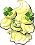 Normal sprite for Alcremie's Lemon Cream form with a Clover sweet.