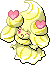 Normal sprite for Alcremie's Lemon Cream form with a Love sweet.