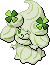 Normal sprite for Alcremie's Matcha Cream form with a Clover sweet.