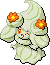 Normal sprite for Alcremie's Matcha Cream form with a Flower sweet.