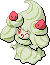 Normal sprite for Alcremie's Matcha Cream form with a Strawberry sweet.