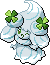 Normal sprite for Alcremie's Mint Cream form with a Clover sweet.