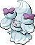 Normal sprite for Alcremie's Mint Cream form with a Ribbon sweet.