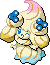 Normal sprite for Alcremie's Rainbow Swirl form with a Berry sweet.