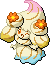 Normal sprite for Alcremie's Rainbow Swirl form with a Flower sweet.