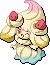 Normal sprite for Alcremie's Rainbow Swirl form with a Strawberry sweet.