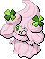 Normal sprite for Alcremie's Ruby Cream form with a Clover sweet.