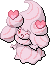 Normal sprite for Alcremie's Ruby Cream form with a Love sweet.