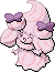 Normal sprite for Alcremie's Ruby Cream form with a Ribbon sweet.