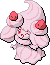 Normal sprite for Alcremie's Ruby Cream form with a Strawberry sweet.