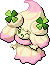 Normal sprite for Alcremie's Ruby Swirl form with a Clover sweet.