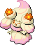 Normal sprite for Alcremie's Ruby Swirl form with a Flower sweet.