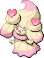 Normal sprite for Alcremie's Ruby Swirl form with a Love sweet.