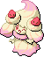 Normal sprite for Alcremie's Ruby Swirl form with a Strawberry sweet.