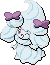 Normal sprite for Alcremie's Salted Cream form with a Ribbon sweet.