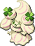 Normal sprite for Alcremie's Vanilla Cream form with a Clover sweet.