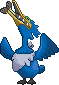 Normal sprite for Cramorant in its gulping form; it has an Arrokuda partially swallowed in its mouth.